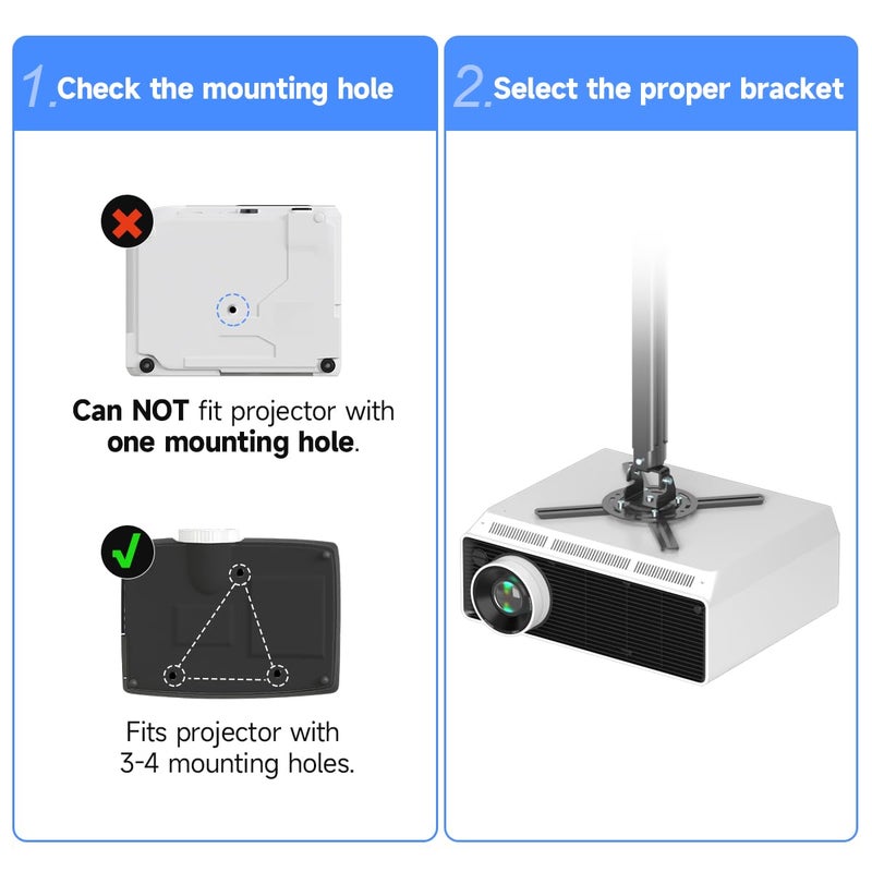 suptek Black Projector Ceiling Mount Bracket Fits Flat or Sloped Ceiling Height Adjustable with Extendable Length for LCD/DLP Projector Mount (PR05B) - Image 3